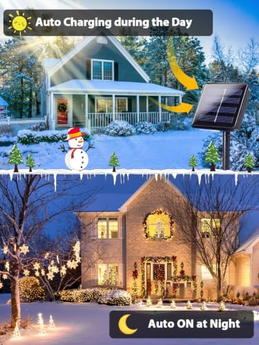 EEW 2 Pack Solar String Lights Outdoor 200 LED Christmas Lights Warm White
