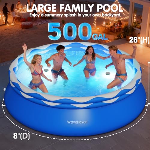 Easy Set Pool with Pool Lights, Upgraded Above Ground Pool,Large Inflatable Swimming Pool for Adults Round Pool,Quick Set Inflatable Top Rings Above Ground Swimming Pool 8ftx30in