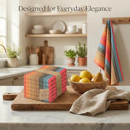 Urban Villa Kitchen Towels 100% Cotton Dish Towels for Kitchen (Set of 6) 20"x30" Highly Absorbent Kitchen Linen Set with Hanging Loop Dish Cloths