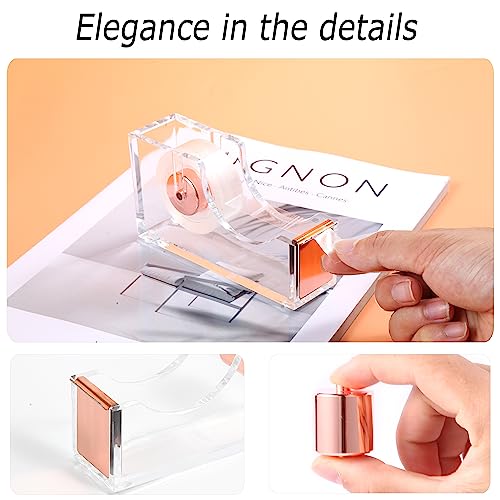 Famassi Rose Gold Desk Accessories,Office Supplies Set Acrylic Stapler Set Staple Remover, Tape Holder, 2 Ballpoint Pen, Scissor, Binder/Paper Clips and 1000pcs Staples.
