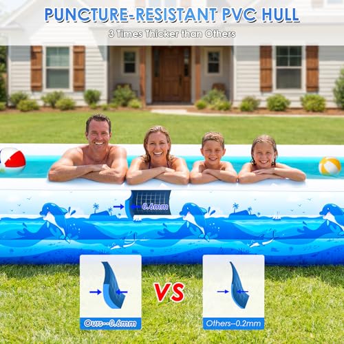 Extra Large Inflatable Pool for Adults, 165"x76"x22" Full-Sized Blow Up Pool with 0.6mm PVC & Cute Animal Print, Big Family Swimming Pool for Backyard Outdoor Summer Water Party