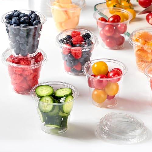 50 Pack 9 oz Plastic Dessert Cups with Lids, Small Plastic Yogurt Parfait Cups, Mini Round Party Serving Cup for Pudding, Fruit, Cake, Appetizer, Dessert Shot Glasses