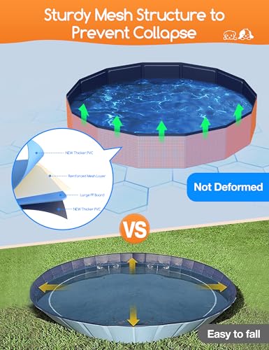 Meowant Foldable Dog Pool, Hard Plastic Dog Swimming Pools for Large Dogs, Collapsible Plastic Kid Pet, Portable Bathing Tub Kiddie Pool for Dogs (XL-63'' × 12'')