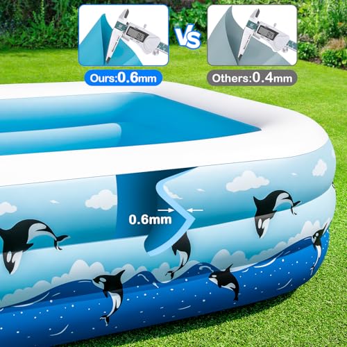 Inflatable Pool 145" x 74" x 22" Large Swimming Pool for Adults & Kids, Oversized Blow Up Pool for Family, Durable Thickened Backyard Kiddie Pool for Outdoor, Garden