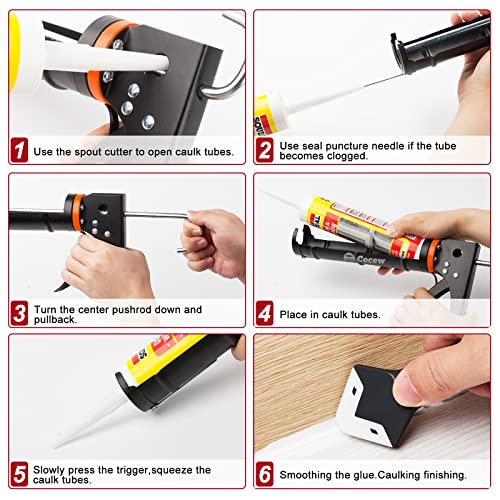 Caulk Gun Kit, Smooth Silicone Caulking Gun and Caulk Remover Tool, Sealant Finishing Tool Grout Scraper for Kitchen Bathroom Window Sink Joint, All in One with Gift Box