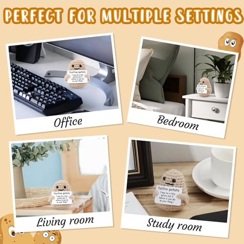 Mini Funny Knitted Wool Potato Toy with Positive Card - Creative Cute Crochet Doll Cheer Up Gift for Friends Parties Women Men Mothers Day Graduation Decoration and Encouragement