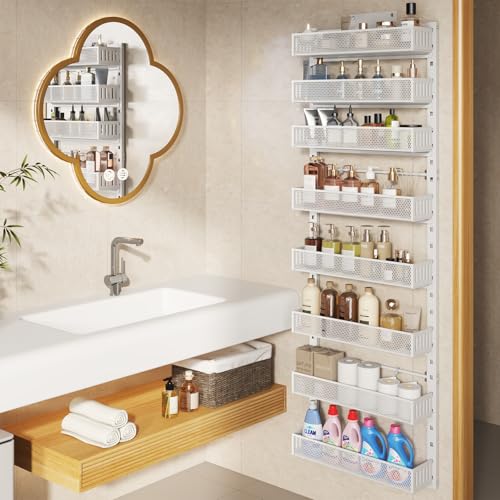 Pantry Door Organizers and Storage, 8-Tier Large Metal Heavy-Duty Frame Over the Door Spice Rack, 2 in 1 Wall-Mounted or Hanging shelf for Kitchen