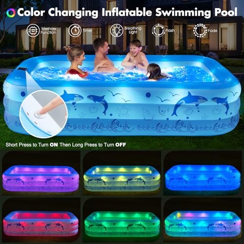 StarOcean 2026 Upgrade Inflatable Pool with Lights, Family Inflatable Swimming Pool for Kids,Adults,Blow Up Pool Solar Powered,Large Kiddie Pool,100"x63"x20"Oversized Thickened Pool for Backyard-Blue