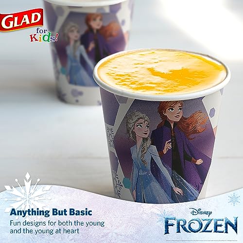 Glad for Kids Disney Frozen Disposable Paper Cups, Anna and Elsa - Heavy Duty Soak-Proof Kid-Friendly Drinking Cups, Great for Everyday Meals and Snacks, 9 oz, 24 Count