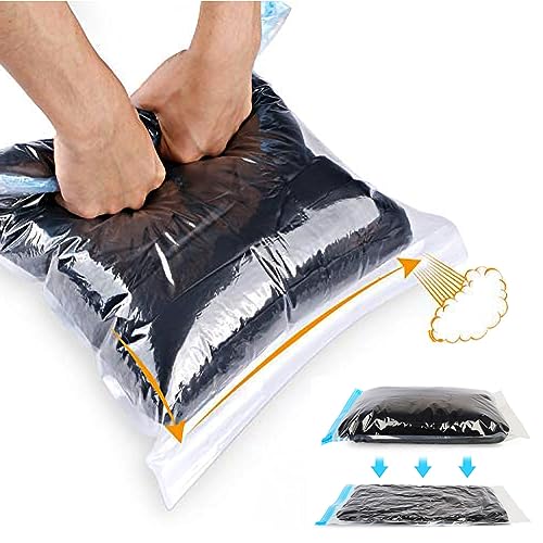 Compression Bags - Travel Essentials - 12 Pack Space Saver Bags - No Vacuum Pump Or Air Extractor is Needed - Storage Accessorie and Home Packing Organizers (transparent)