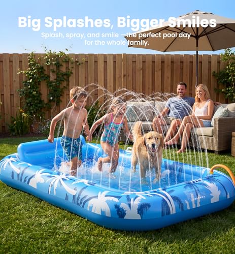 Inflatable Tanning Pool Lounger Float with Sprinkler, X-Large Pool Floats with Auto Spray Cooling, 6 in 1 Sunbathing Lounge Floatie Raft Toys, Blow Up Pool Tanning Bed for Adults Kids Gifts