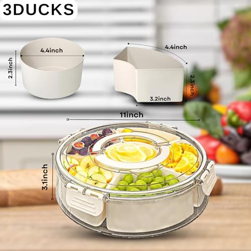 2 Pack Rotating Snackle Box Container with Lid and Handle | 6 Compartments Round Lazy Susan 360° Divided Serving Tray, Portable Clear Organizer for Fruit, Candy, Veggies, Charcuterie, Party & Picnic