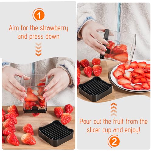 Fruit Slicer Cup for Strawberry, Banana, Hard-Boiled Egg - Detachable Cutter with Push Plate - 304 Stainless Steel Blade - Rapid & Safe Slicing Kitchen Gadget for Quick Meal Prep (Black)