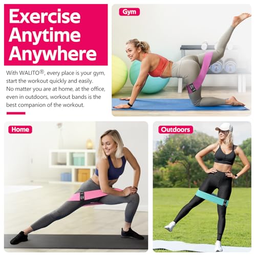 WALITO Resistance Bands for Working Out, Fabric Exercise Bands for Legs and Butt, Workout Bands for Women and Men, Booty Band for Yoga Starter Set, Pilates, Rehab, Fitness and Home Workout