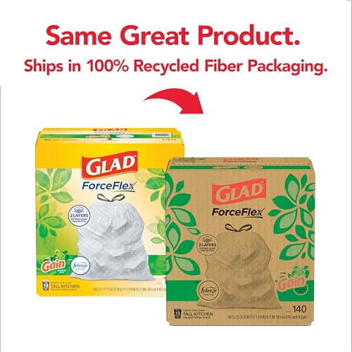 Glad ForceFlex Tall Kitchen Trash Bags, 13 Gallon, Gain Original, 140 Count (Package May Vary)