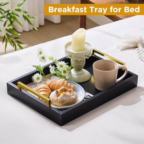 16"x12" Serving Trays with Handles, Black Decorative Serving Tray, Ottoman Trays for, Living Room, Bathroom, and Outdoors Decorative Trays (Black)