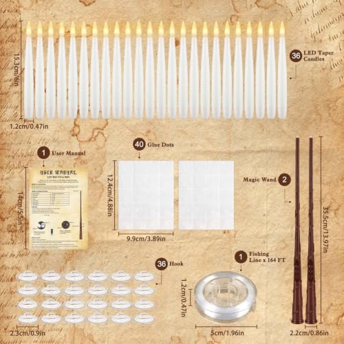 Enpornk 36 Pcs Halloween LED Magic Hanging Floating Candles, Taper Flickering Flameless with 2 Magic Wands - Candle Set for Halloween, Christmas