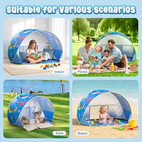 Baby Beach Tent with Pool, Pop Up Beach Tent UV Protection Sun Shelter for Infant Toddlers, Portable Shade Pool Tents Baby Beaches Essentials with Carry Bag for Outdoor, Travel, Camping