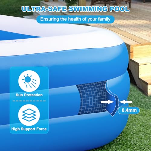Large Inflatable Pool for Adults, 120'' x 70'' x 22'' Blow Up Pool | Family inflatable pool with thick PVC for backyard water play, kiddie pool fun, outdoor summer swimming