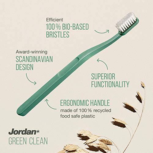 Jordan* ® | Green Clean Manual Toothbrush | Sustainable, Scandinavian Design, Soft Bristles, Mixed Colors | 4 Units