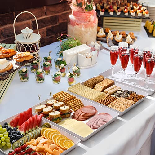 4-Pack Plastic 16" x 11" Large White Serving Trays Set - Reusable Serving Platters for Cookie, Appetizer, Charcuterie, Snack, Dessert, Party Food Display - Stackable Kitchen CounterTop Tray, BPA Free