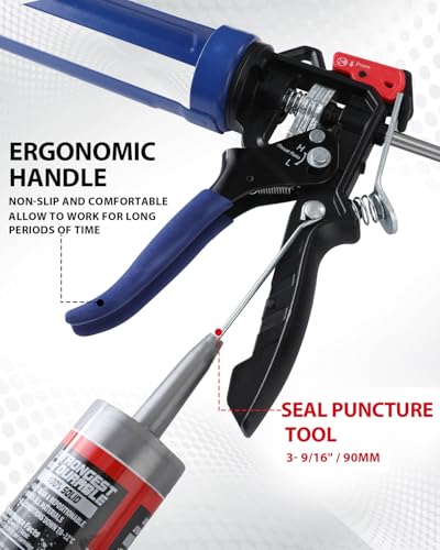 WORKPRO Caulking Gun, Adjustable Hand Caulk Gun, Less-Dripping Regulating, Sealant Silicone Gun with Comfort Grip, 9:1 & 18:1 Thrust Ratio, Smooth Round Rod for 10oz Caulk Tubes