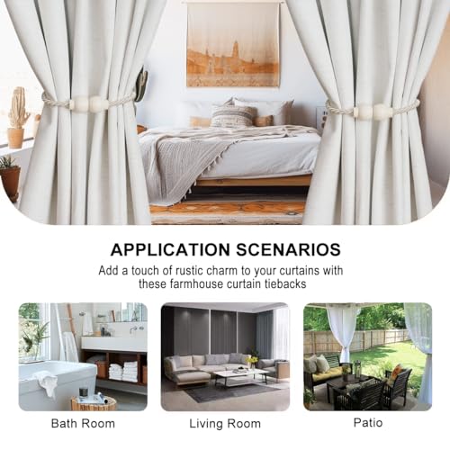4 Pack Magnetic Curtain Tiebacks Modern Handmade Rope Curtain Tie Backs Decorative Drapes Weave Holdbacks for Home Outdoor Bedroom Office Decorative Curtain, Beige
