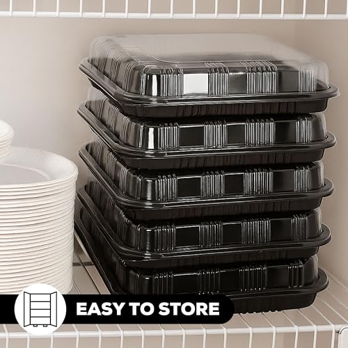 6 Pack Catering Trays with Lids â 13" Serving Tray with Lid, Heavy Duty Recyclable Plastic Party Platters for Catering, Buffet, Picnics & Events â Food Trays with Clear Lid (13.39 Ă 9.84 Ă 2.95 inch)