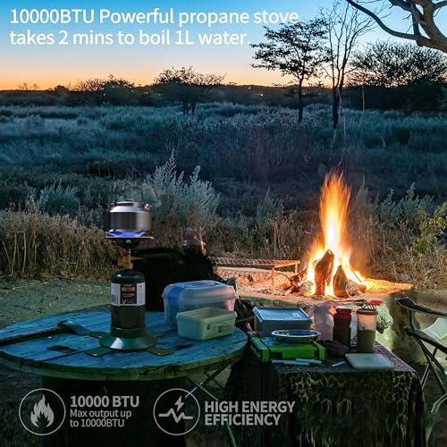 Propane Cylinder Top Stove with Adjustable Burner, 10000BTU Portable Camping/Backpacking Cooker,Camping Stove Propane,Single Burner Propane Stove with a USB Ligther,Camp Gas Stove(Fuel not included)