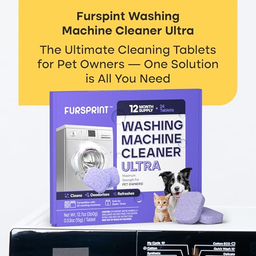 Washing Machine Cleaner Tablets Ultra – 40% Stronger Formula: Designed for Pet Owners, Removes Residue, Grime & Odors, Compatible with HE, Top & Front Load, 24 Pack – 12 Month Supply