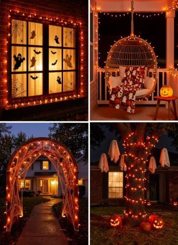 Orange LED Outdoor Halloween Lights, Halloween Decorations, 39 FT 100 LED Mini Lights with 8 Lighting Modes,Connectable String Light Plug in for