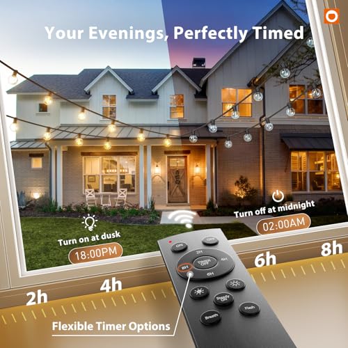 addlon Outdoor String Lights 100FT G40 with Remote 54 LED Shatterproof Bulb