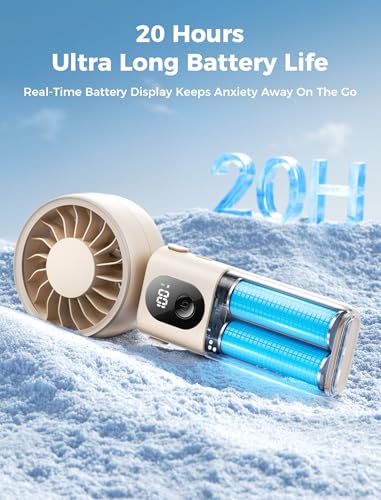 Aecooly Mighty Portable Handheld Fan | 20H Max Cooling Time | 3 Flexible Modes | 5 Speeds Wind | Battery Level Display | USB Rechargeable Mini Personal Battery Powered, Gifts for Women, Travel -Beige