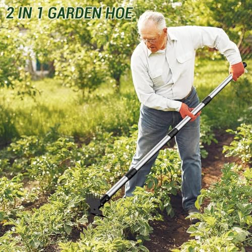 Weed Puller Tool with Long Handle – 2-in-1 Handle Garden Hoe and Weed Rake, Hoe Garden Tool for Home Gardens, Lawns, and Yards