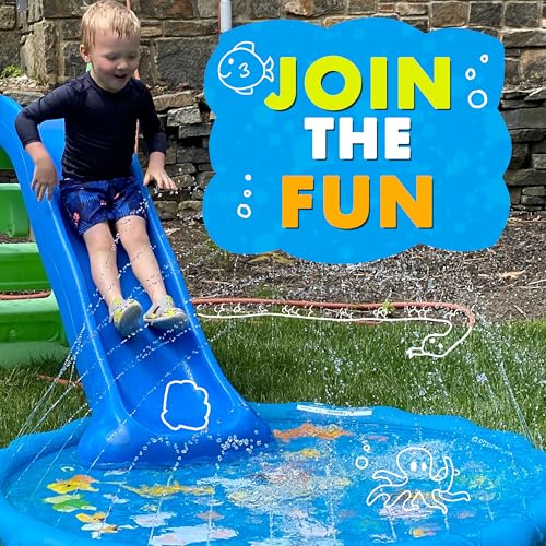 SplashEZ 3-in-1 Splash Pad, Sprinkler for Kids & Baby Pool for Learning – Toddler Sprinkler Pool, 60’’ Outside Water Toys – “from A to Z” Outdoor Play Mat for Babies & Toddlers