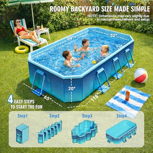 Foldable Pool, Non-Inflatable Swimming Pool for Adults & Family Use, Thickened Collapsible Folding Pool, Large Foldable Pool for Backyard, Portable Above Ground Outdoor Pool 116" x 65" x 20"