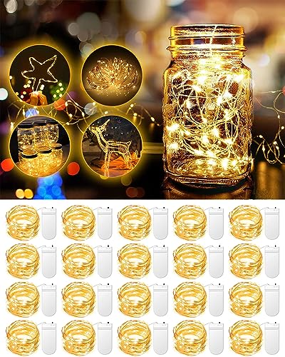 20 Pack Fairy Lights Battery Operated, 3.3ft 20 LED Mini String Lights Twinkle Lights Copper Wire Firefly Starry Lights for Mason Jars Wedding Party