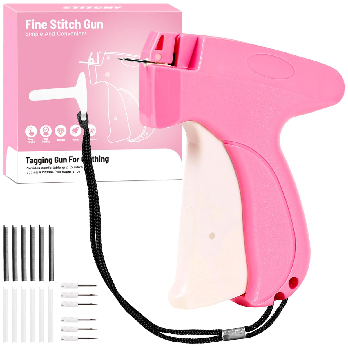 Stitch Gun for Clothes Mini Tagging Gun for Clothing Includes 6 Needle,5000 Pcs Micro Fasteners(2500 White & 2500 Black) Stitch Gun Speedy Clothing Fixer Quick Clothing Fixer