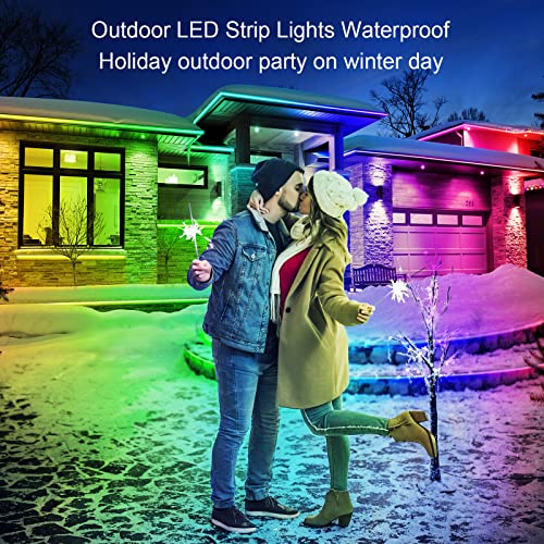 AILBTON 100ft Outdoor LED Strip Lights Waterproof,IP68 Outside Led Light Strips Waterproof with Bluetooth App Remote Control,Music Sync RGB Exterior