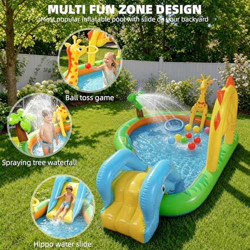 SULIFEEL 2026 Inflatable Jungle Kids Pool, Large Inflatable Toddler Happy Play Center with Water Slide & Sprinkler, 100" Blow Up Kiddie Splash Pad for Adventure Water Park, Backyard, Garden, Ages 2+
