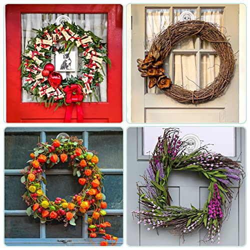 VIS'V Wreath Hanger, Large Suction Cup Wreath Hooks, Heavy Duty, 22 LB Capacity, Removable and Reusable, Clear, 2 Pcs