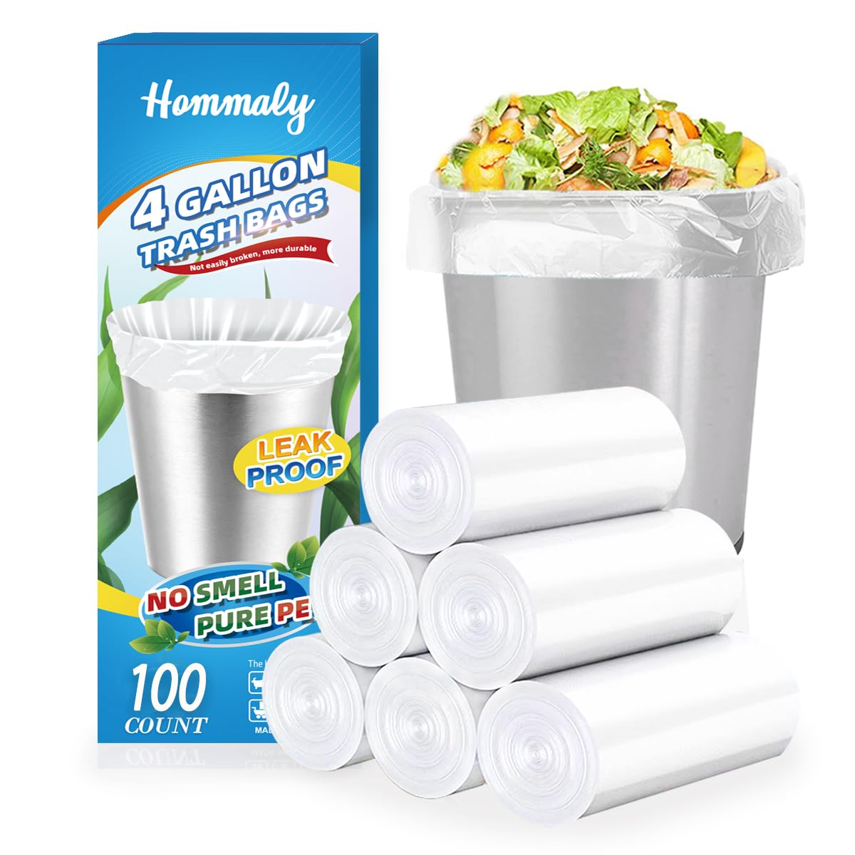 4 Gallon 100pcs Small Clear Trash Bags Strong Clear Garbage Bags, Bathroom Trash Can Bin Liners, Plastic Bags for Office Home Kitchen, Waste Basket Liner, Fit 12-15 Liter, 3-4 Gal(4G100-Clear)