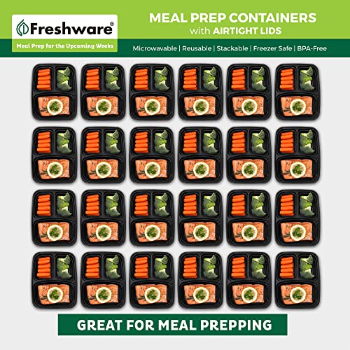 Freshware Meal Prep Containers 50 Pack 3 Compartment Food Storage Containers with Lids, Bento Box, BPA Free, Stackable