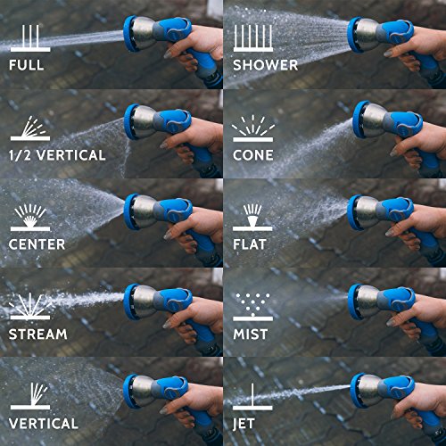 INNAV8 Garden Hose Nozzle Heavy Duty - Features 10 Spray Patterns, THUMB CONTROL On Off Valve Hose Sprayer Nozzle for Easy Water Control - Outdoor Water Hose Nozzle Head Attachment