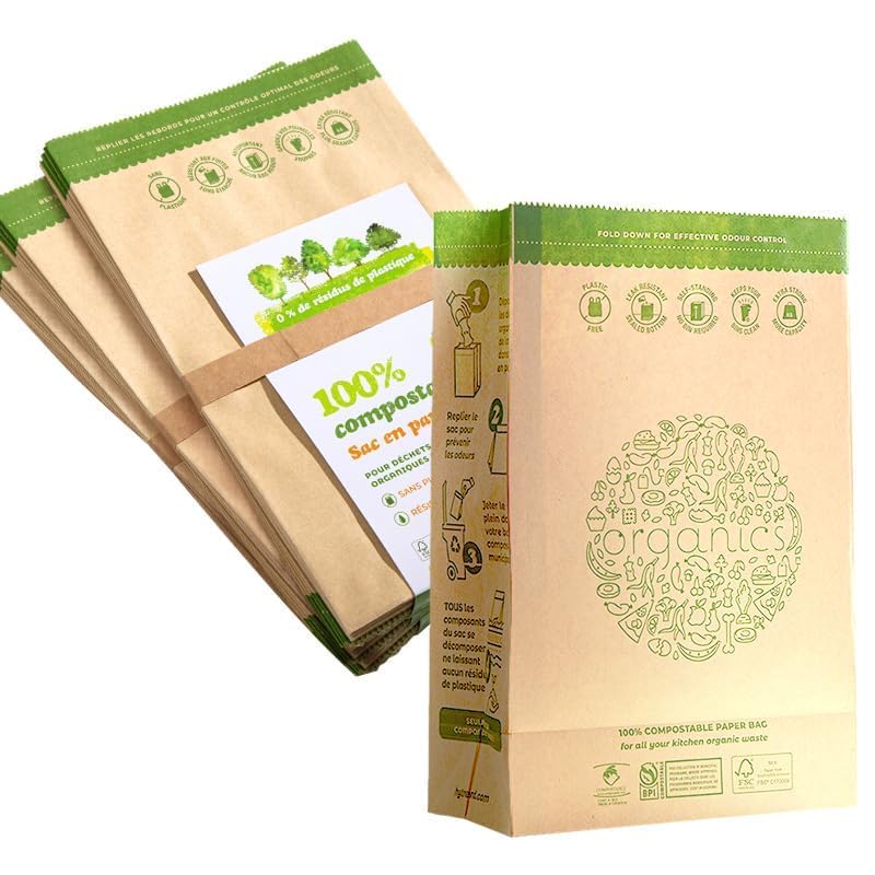 Hytrend-Kitchen Food Waste Bag-35 Bags-%100 Compostable paper Bag - Leak Resistant Liner - Small-Certified by BNQ and BPI,CMA-I,CMA-W