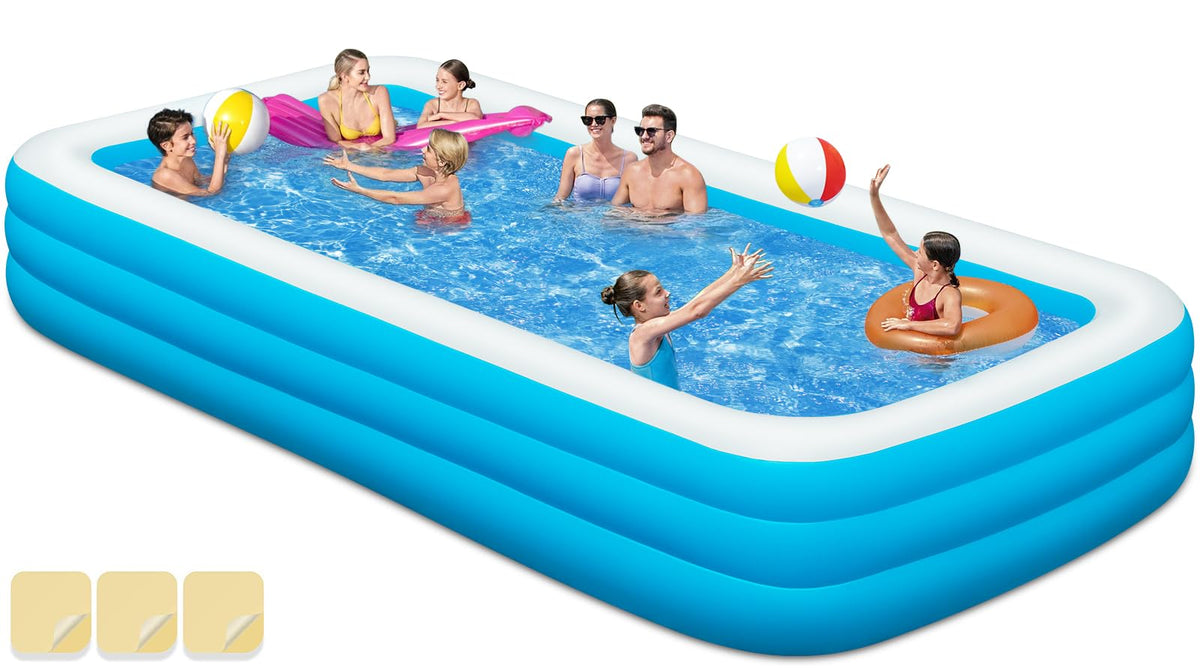 Large Inflatable Swimming Pool - GISAEV 145" x 74" x 22" Oversized Family Blow Up Pool for Adults & Kids, Sturdy Thickened Backyard Kiddie Pool, Easy Setup & Portable