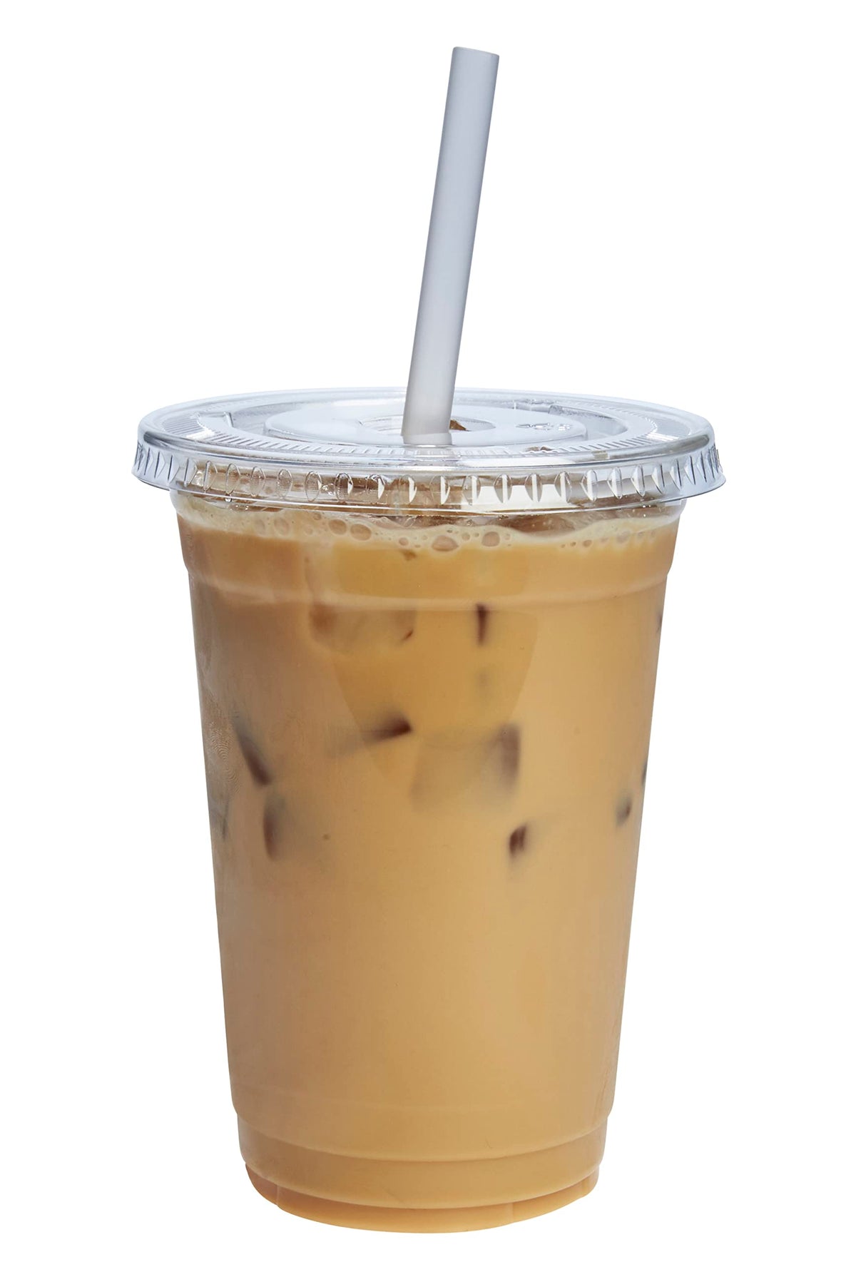 GUSTO Clear Plastic Cups with Flat Lids 20 oz - 100 Count - Disposable Iced Coffee Cups with Lids - PET Plastic Cold Cups for Smoothies