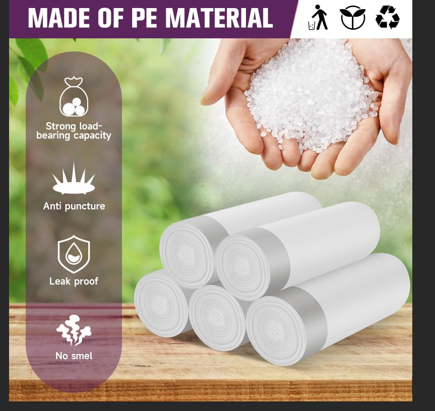 2.6-Gallon Trash Bags Heavy Duty - Heihaily Drawstring Kitchen Garbage Bags for Office/Bathroom, Leak-Proof Design, Odor Control Technology, Small Plastic Bags Clear(60 Count)