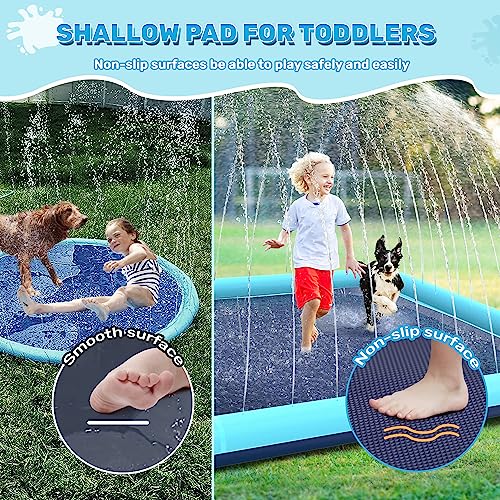127'' Splash Pad for Dogs, Non-Slip Sprinkler for Kids, Square Splash Pad for Kids Ages 4-8, Splash Pads for Toddlers 1-3, Dog Sprinkler Shallow Pool, Outdoor Water Toys for Backyard, Teal