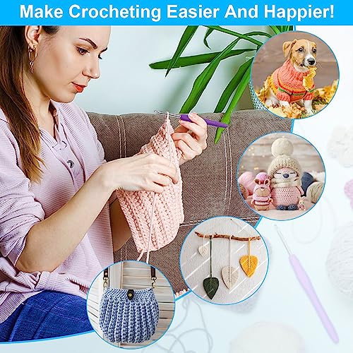 MECHEER Crochet Hooks 12 Sizes Crochet Hook Set, 51 Pack Yarn Crochet Kit for Beginners, Knitting Needles with Ergonomic Handles for Arthritic Hands, Crochet Needle Kit with Blue Case for Crocheters